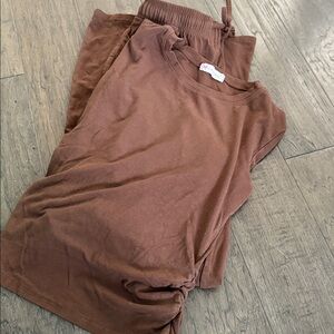 Darong brown 2 Piece long Sleeve Wide Leg Pants Lounge Set Women's Size small